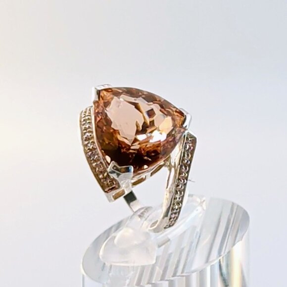 Huge Champagne Quartz Trilliant Fantasy-Cut Sterling Silver Cocktail Ring Size 8 - Picture 2 of 11